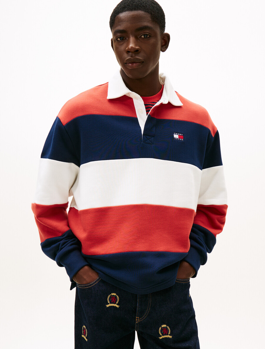 maglietta da rugby tommy badge stripe relaxed