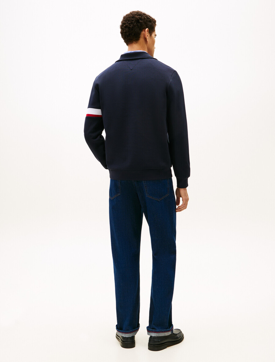 felpa in piquet di cotone con inserto a righe e mezza zip
