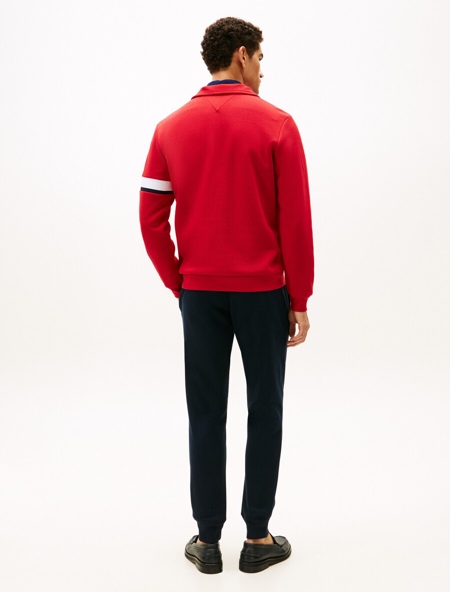 felpa in piquet di cotone con inserto a righe e mezza zip