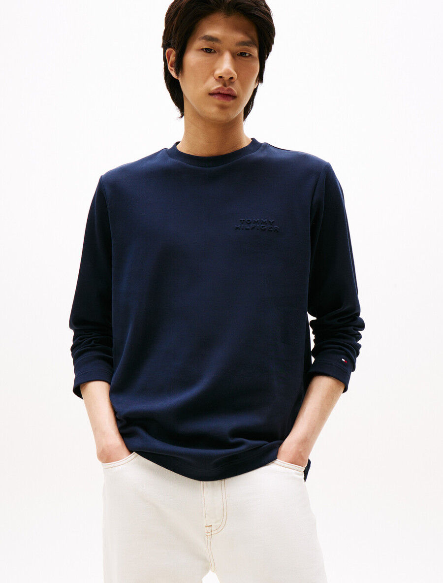 t-shirt a maniche lunghe in piquet di cotone