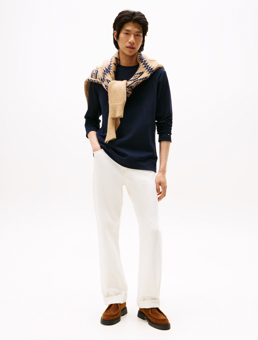 t-shirt a maniche lunghe in piquet di cotone
