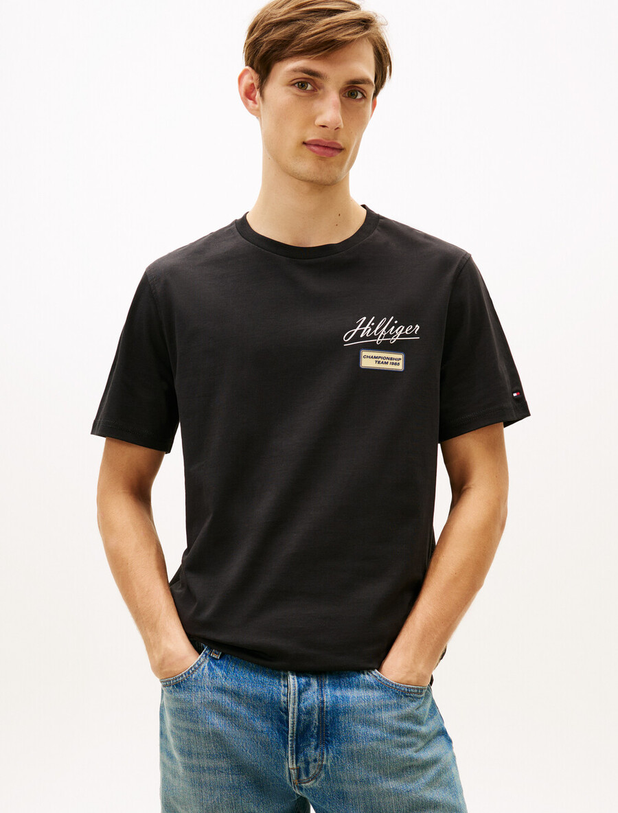 t-shirt girocollo con logo testurizzato