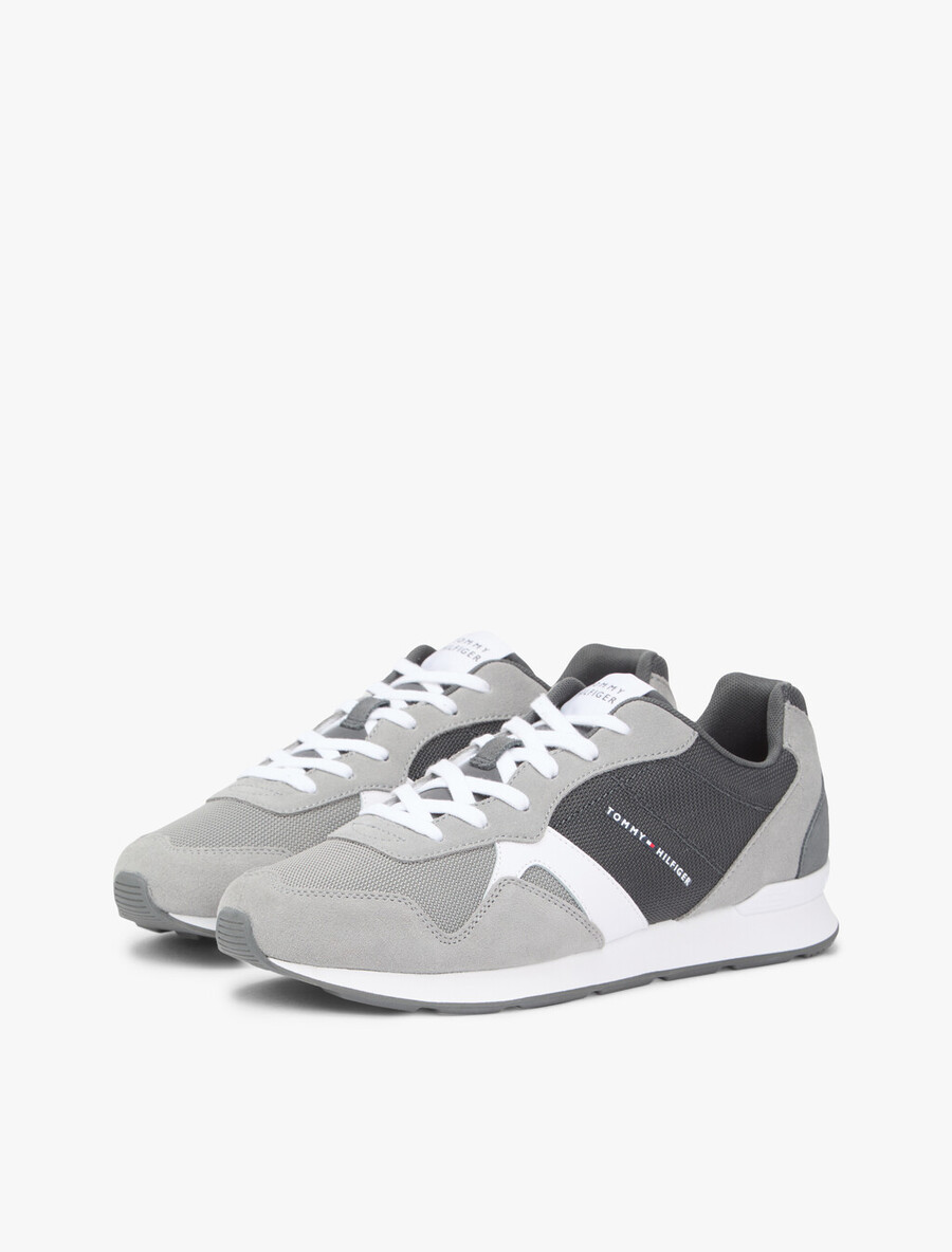 sneakers in pelle scamosciata con texture mista