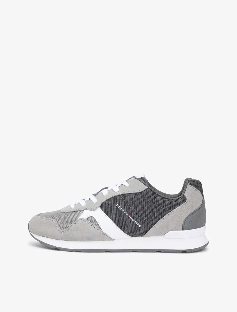 sneakers in pelle scamosciata con texture mista
