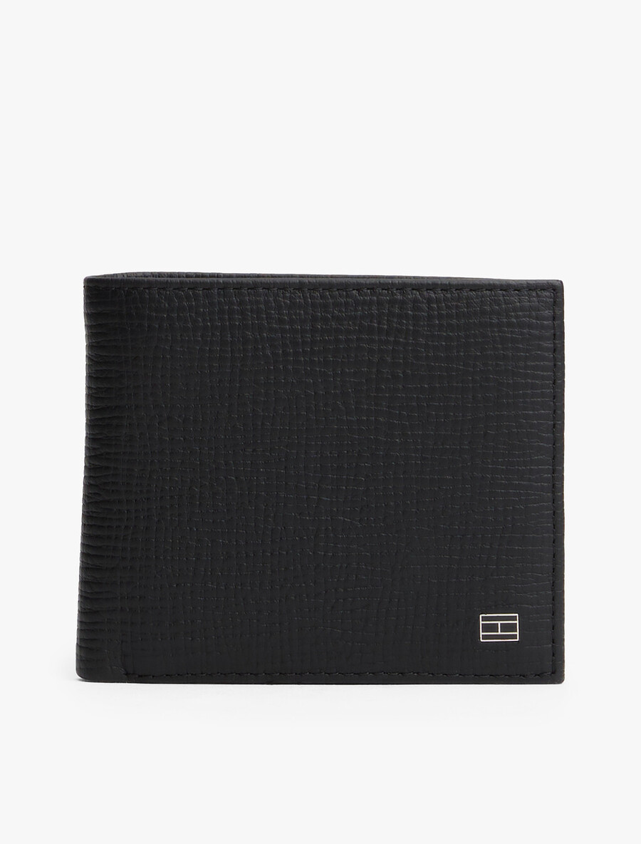 portafoglio bifold in pelle con bandiera hilfiger e portamonete