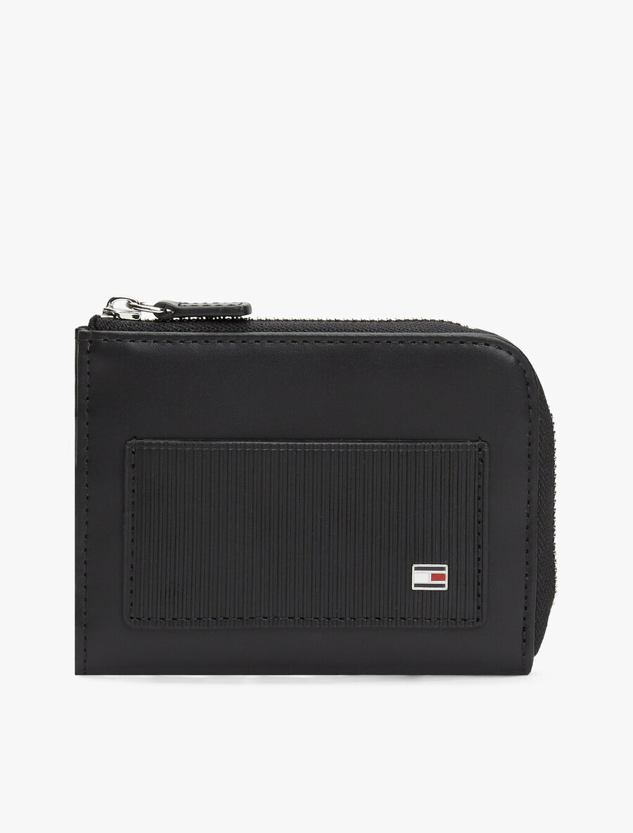 portafoglio con cerniera in pelle a coste con bandiera hilfiger