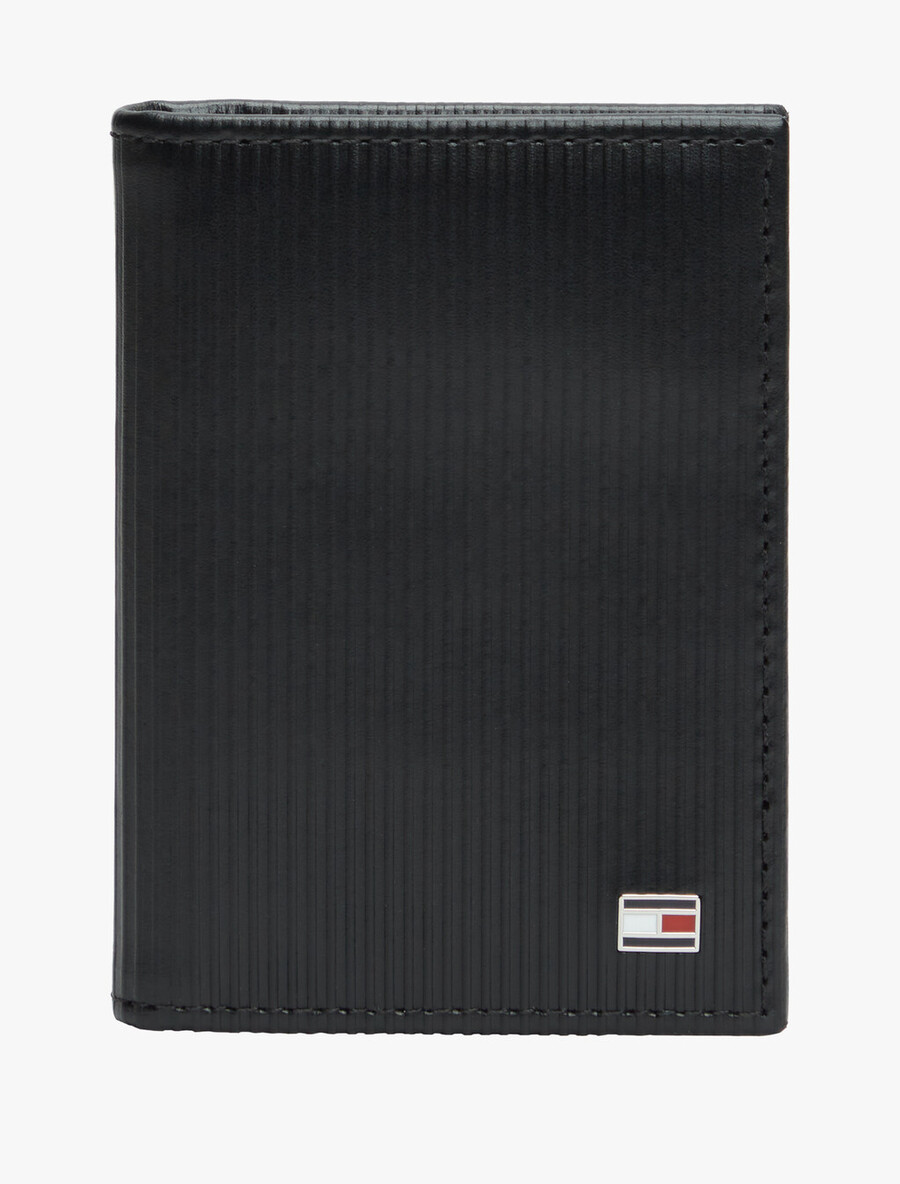 portafoglio porta carte in pelle a coste con bandiera hilfiger