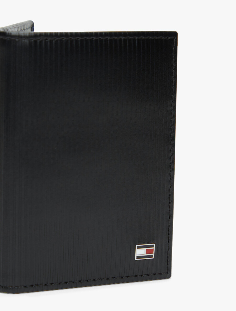 portafoglio porta carte in pelle a coste con bandiera hilfiger