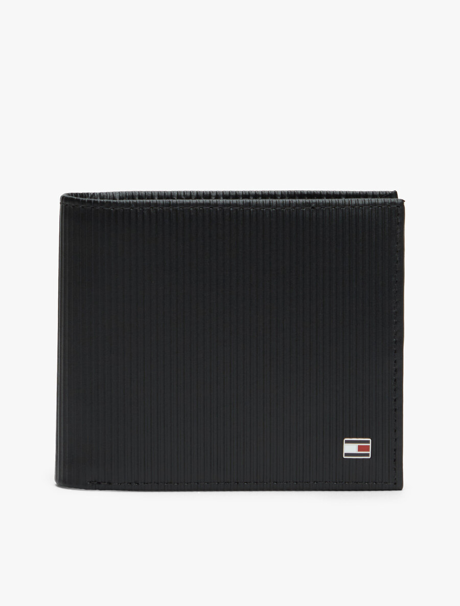 portafoglio bifold in pelle a coste con bandiera hilfiger