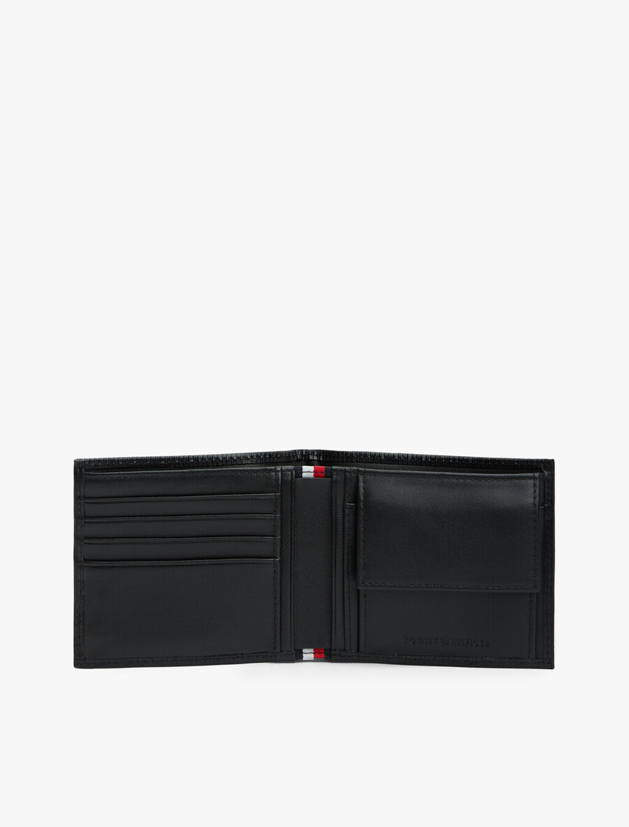 portafoglio bifold in pelle a coste con bandiera hilfiger